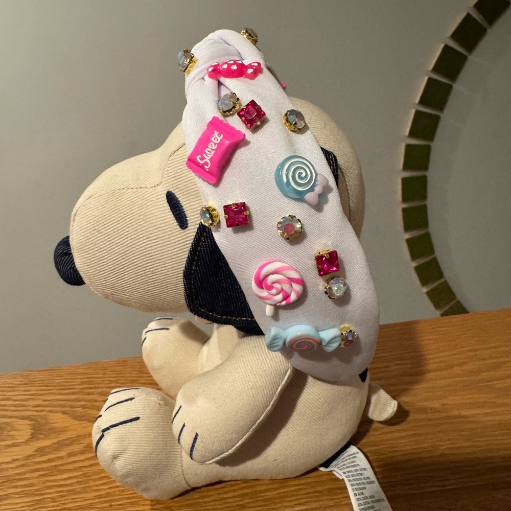 White Top Knot Headband with Candy, Sweets, and Gemstone Embellishments